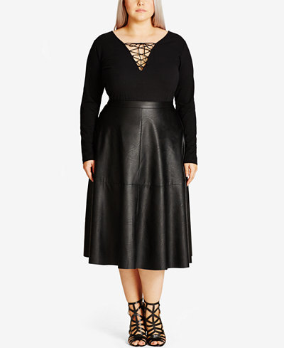 plus midi faux trendy chic skirt leather