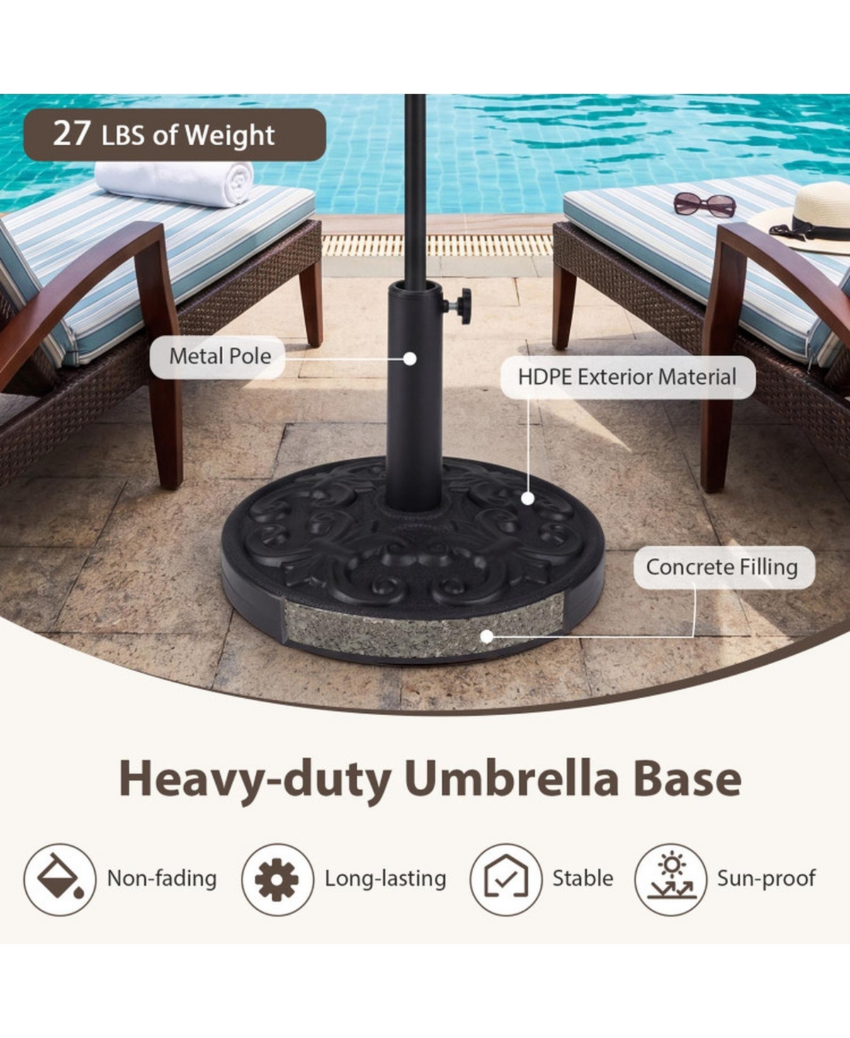 Gouun 26.5 Lb Heavy-duty Round Umbrella Stand with Iris Pattern and Adjustable Knob