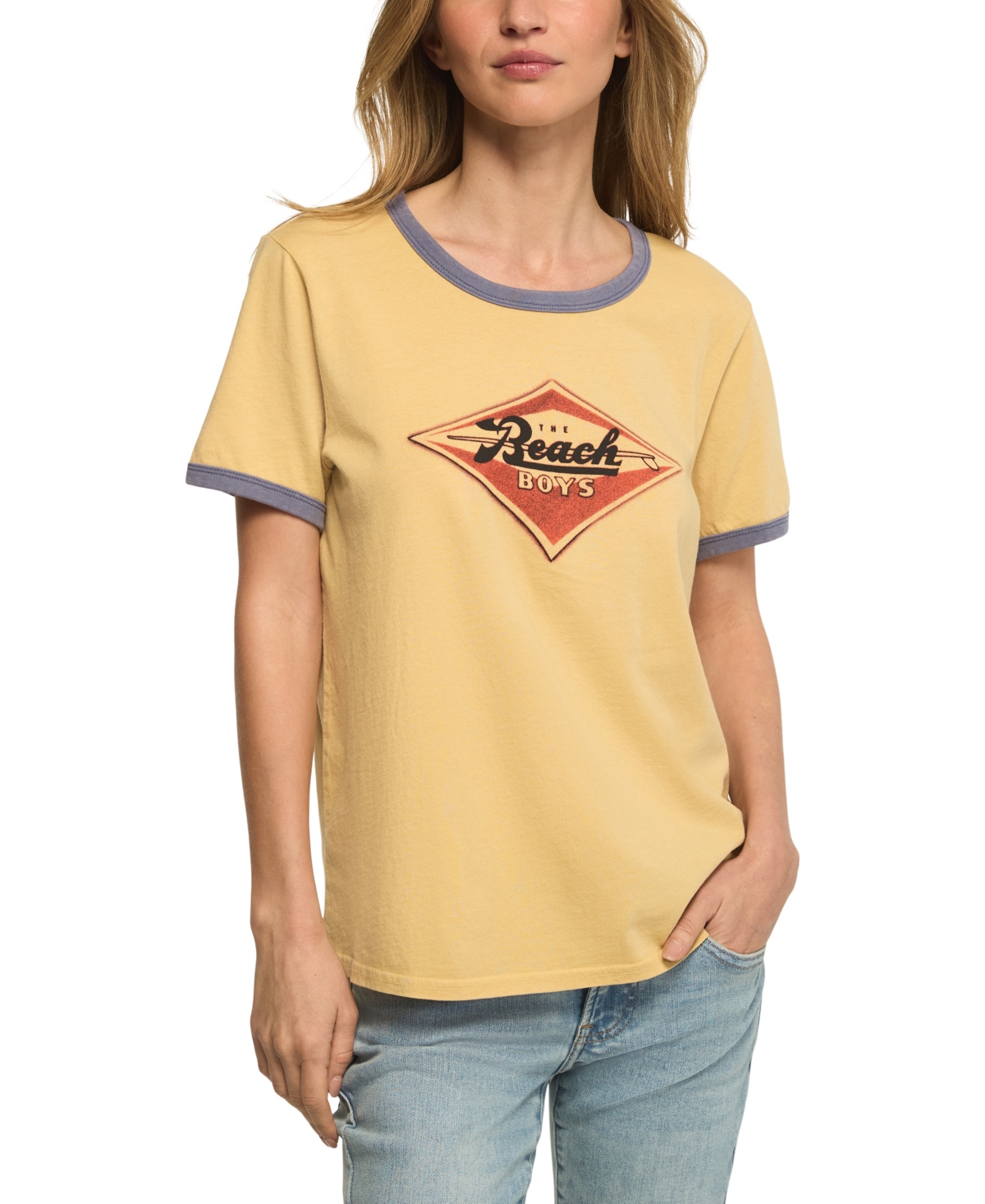 Lucky Brand Women's The Beach Boys Emblem Retro Graphic Ringer Tee