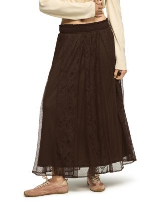 Women's Allover Lace A-Line High-Waisted Floral Midi Skirt