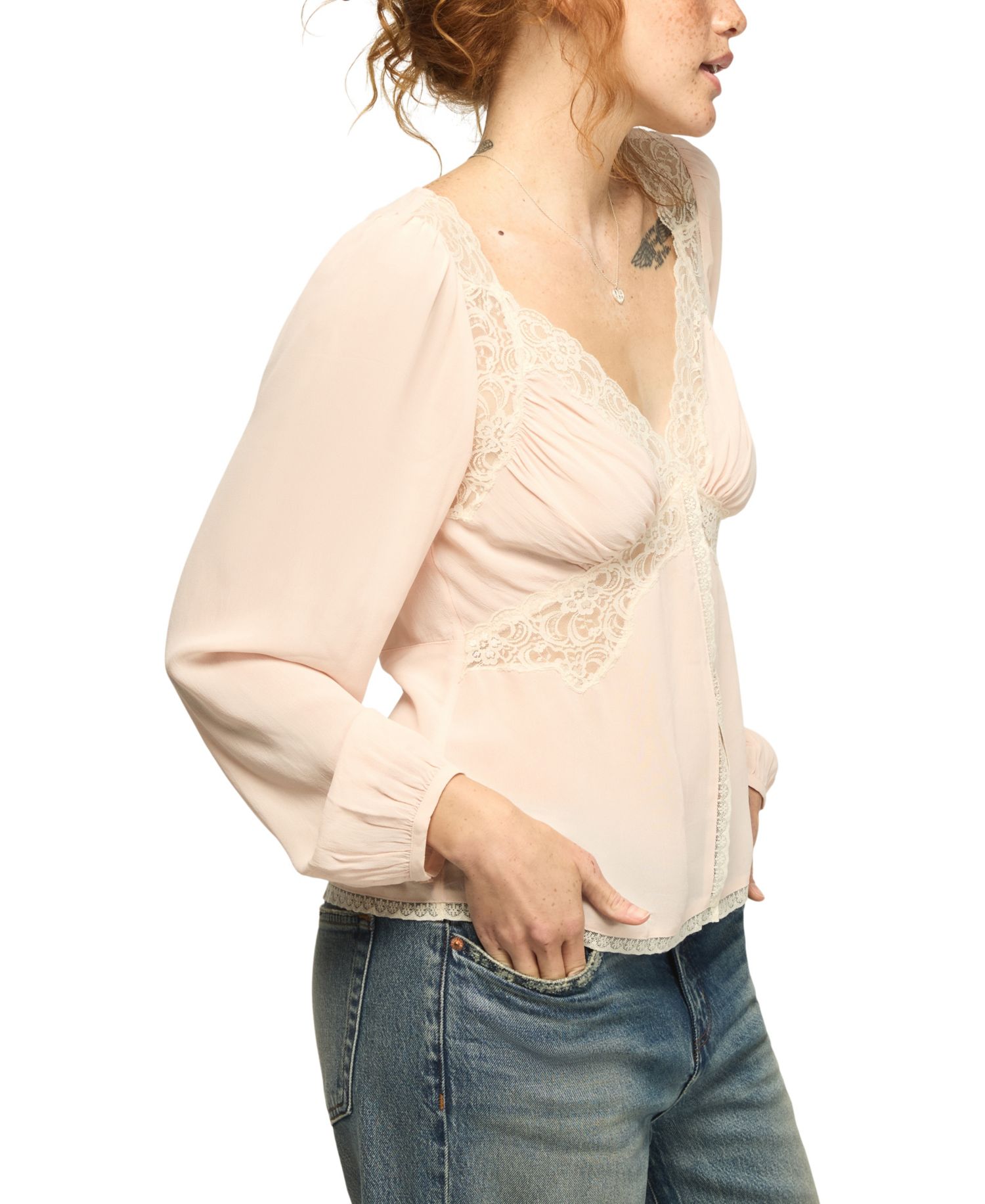 Women's Long-Sleeve Lace Cutaway Top