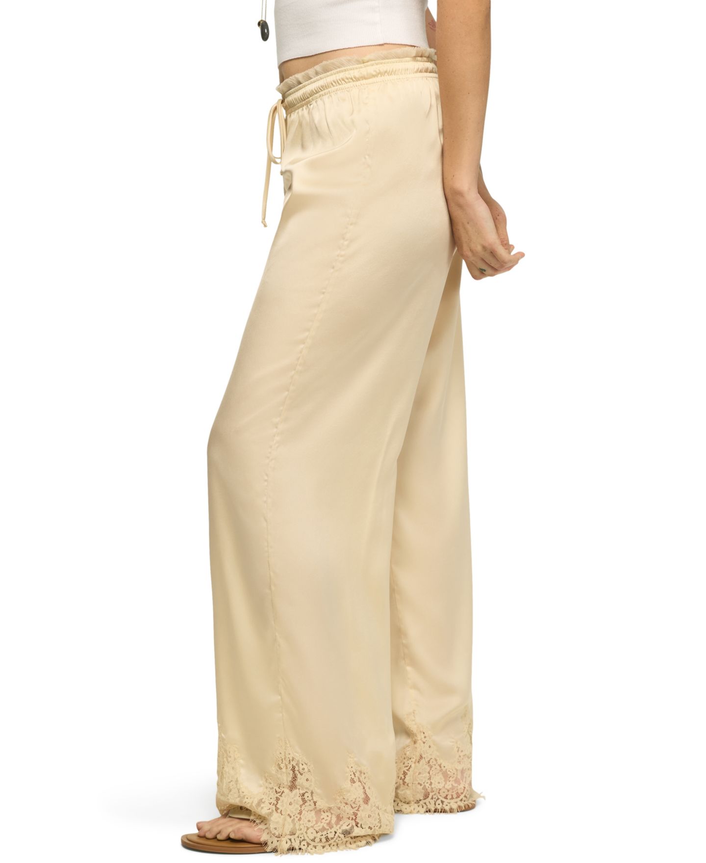 Женские брюки Lucky Brand Pull-On Wide-Leg Lace Trim, цвет: Кремовый — фото 3