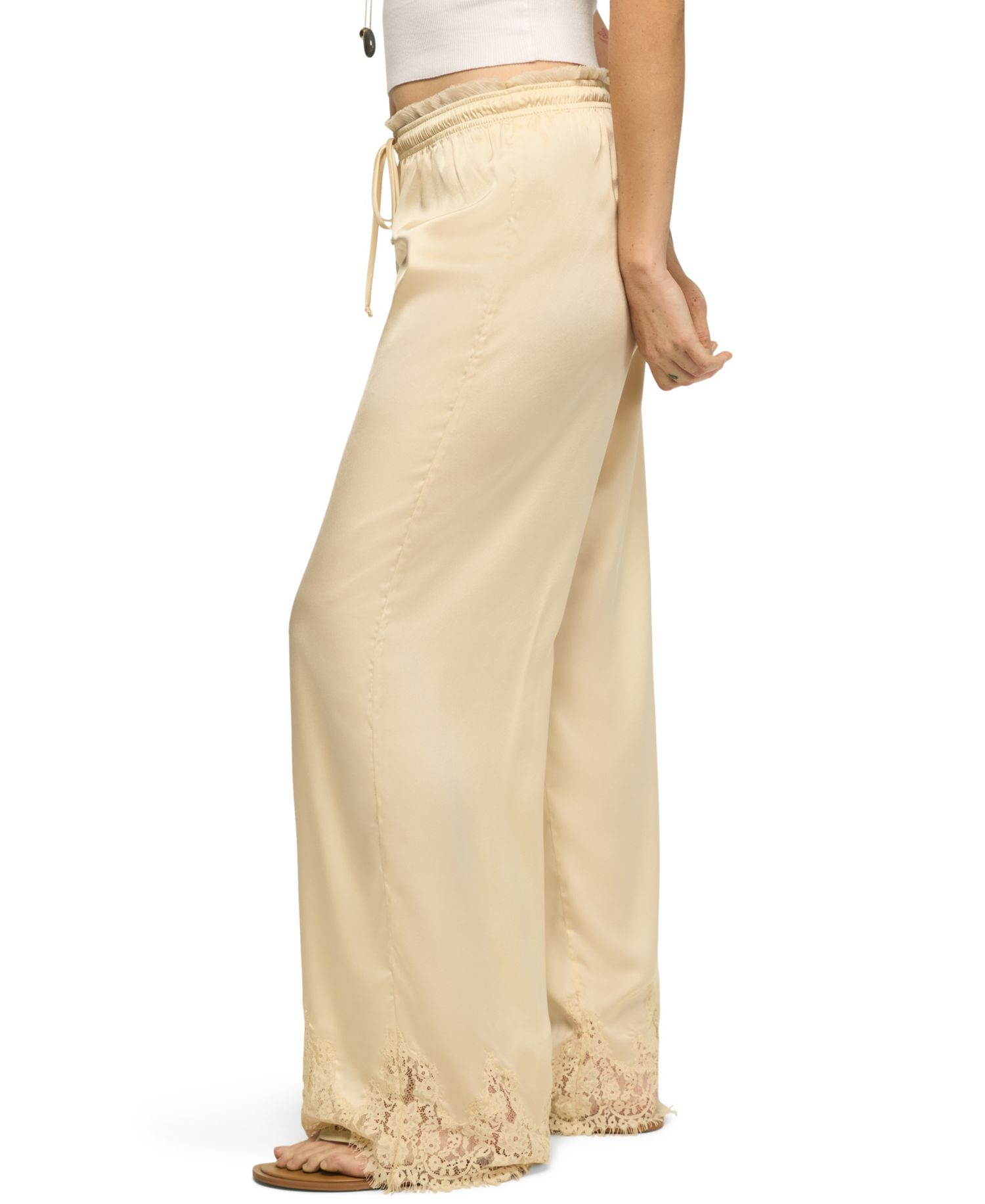 Women's Pull-On Wide-Leg Lace Trim Pants