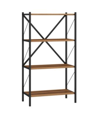 4-Tier Bookshelf with Heavy-Duty Metal Frame and X-Braced Reinforcement
