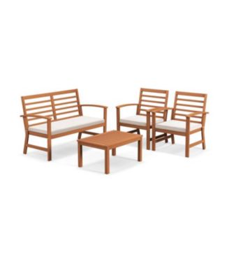 4 Pieces Outdoor Furniture Set with Stable Acacia Wood Frame
