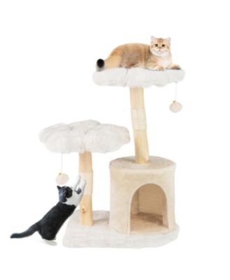 Solid Wood Cat Tree with Branch Flower Cat Tower and Sisal Scratching Posts