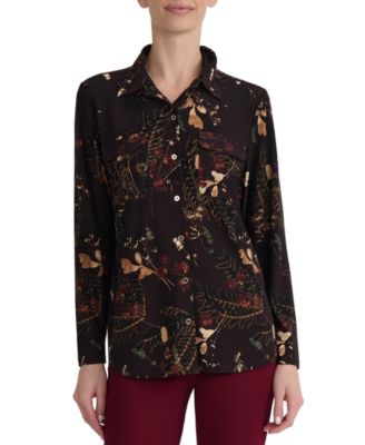 Women's Long-Sleeve Floral-Print Collared Button-Front Shirt