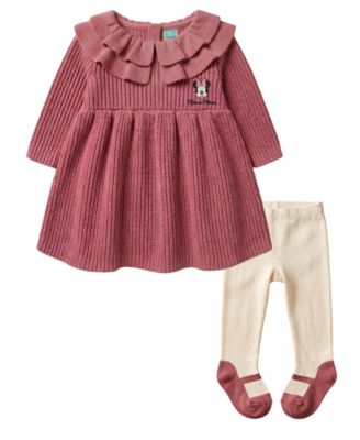 Baby Girls' Minnie Mouse Embroidered Sweater Dress and Tights, 2-Piece Set