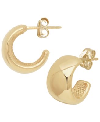 Sculptured X-Small Flat Band Hoop Cuff Earrings in 14k Yellow Gold