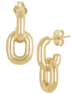Sculptured Double Oval Chain Link Earrings in 14k Yellow Gold
