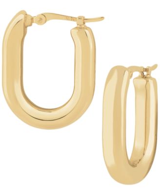 Sculptured Round Tube U Hoop Earrings in 14k Yellow Gold