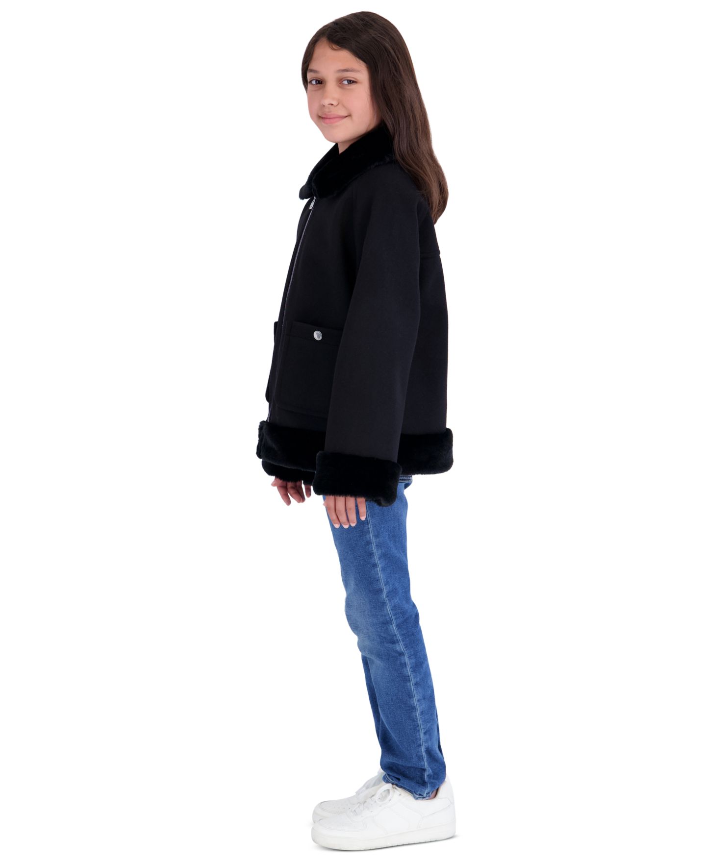 Куртка Michael Kors Midweight Faux Wool Jacket для девочек-малышей, цвет: Чёрный — фото 4