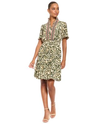 Petite Floral-Print Tiered A-Line Dress