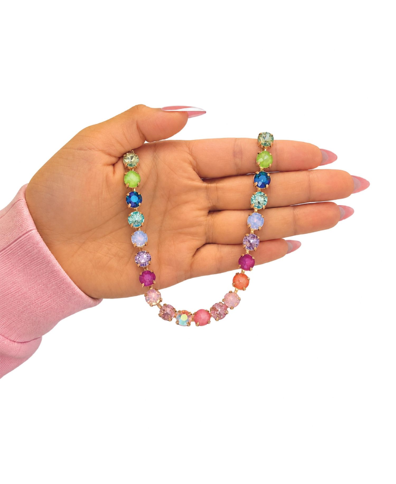 Womens Tennis Necklace with 8MM Multicolor Crystals, 16"+2" Gold Tone-Plated Tennis Jewelry