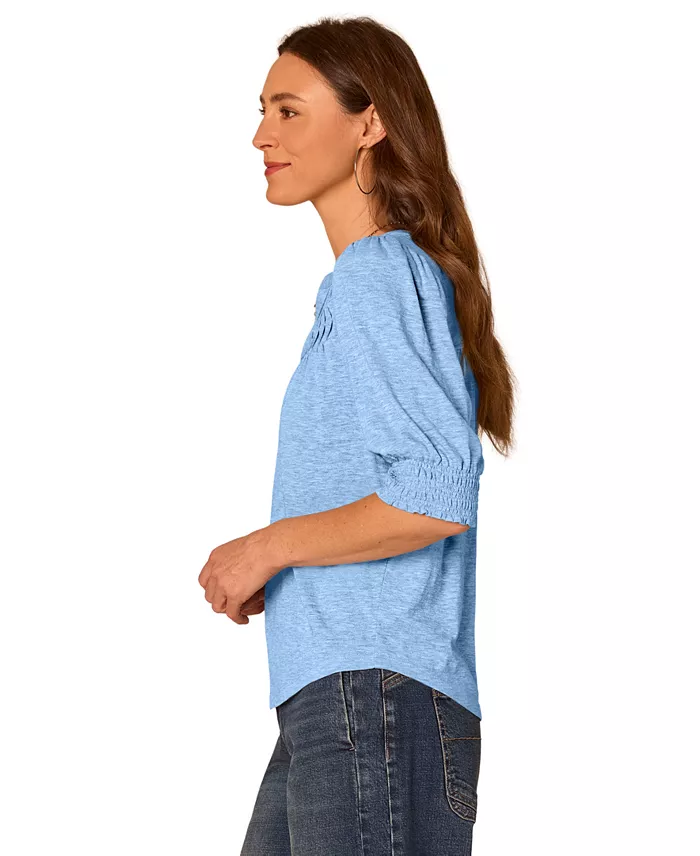 Petite Mandarin Collar Blouson-Sleeve Knit Top - thumbnail 5