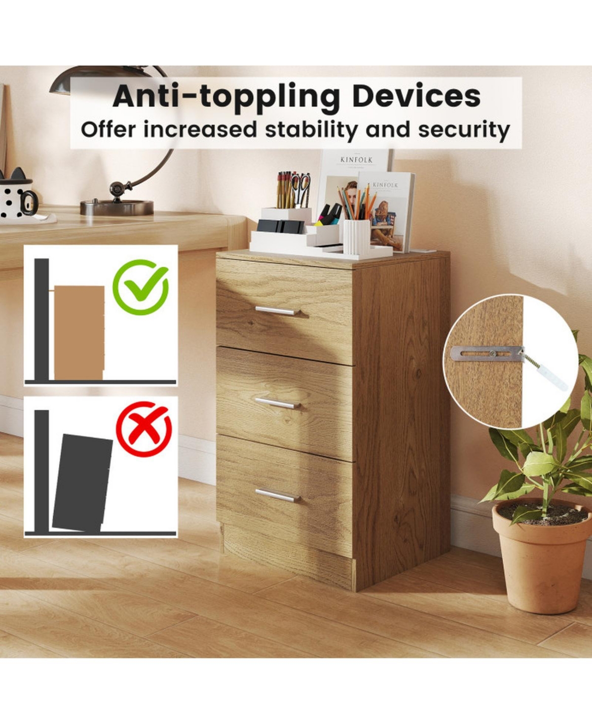 Sugift Set of 2 Nightstands with Charging Station End Tables with 3 Drawers for Bedroom