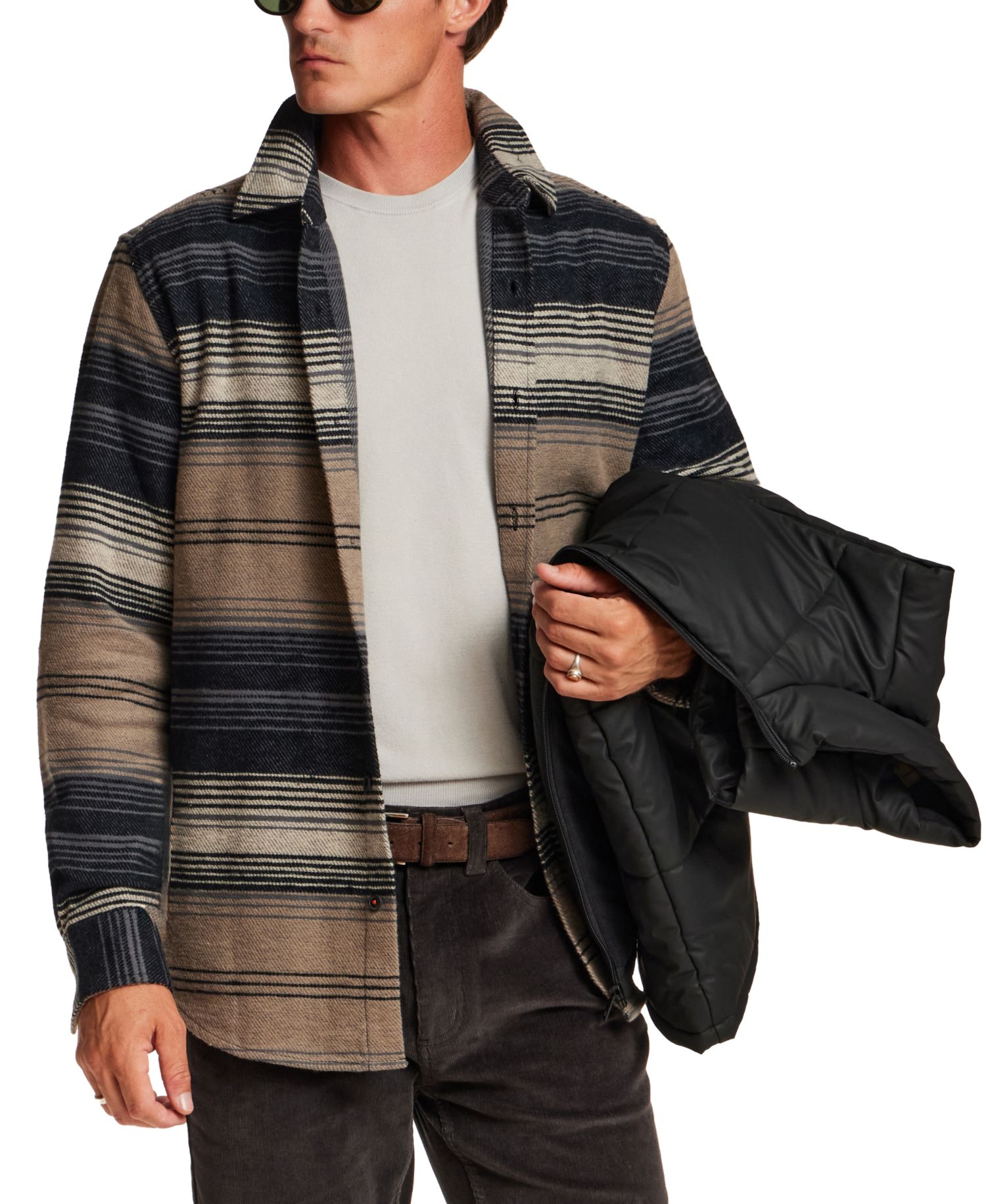 Men's Horizontal Stripe Brushed Twill Overshirt Jacket