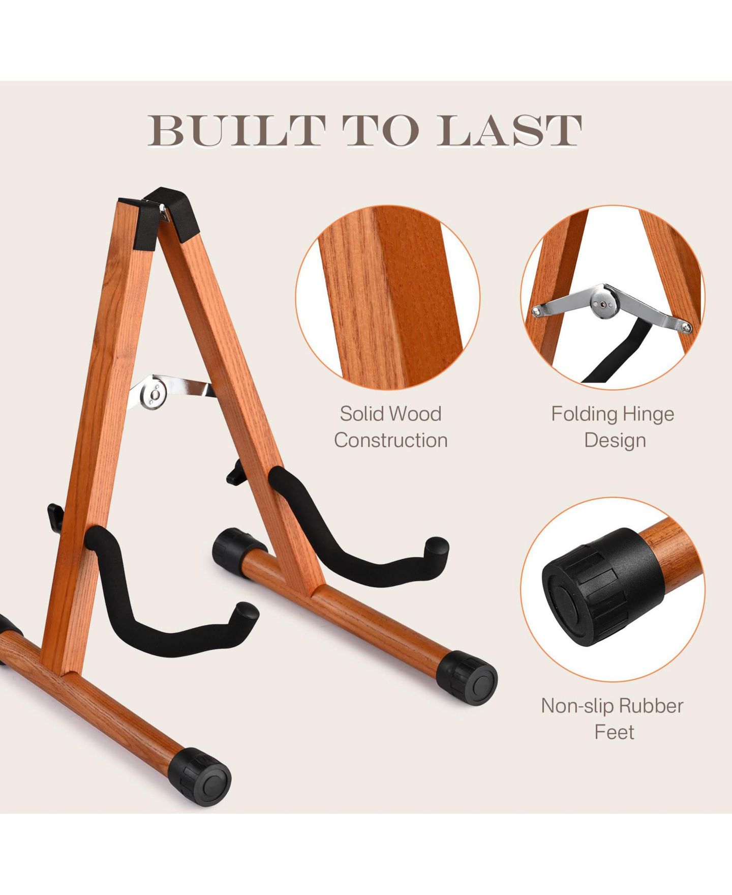 Детские фигурки Yescom Wooden Folding Guitar Stand with Foam Arms fits for Acoustic Guitars, Ukuleles, Violins A-frame Floor Instrument Display Recording Studios, цвет: Коричневый — фото 3
