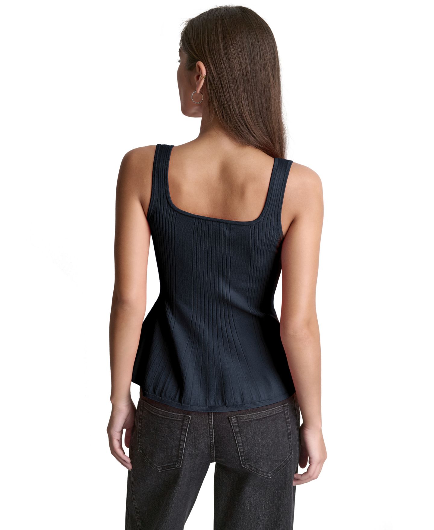 Женский топ BCBG Peplum Rib Sleeveless Tank Top, цвет: Чёрный — фото 10
