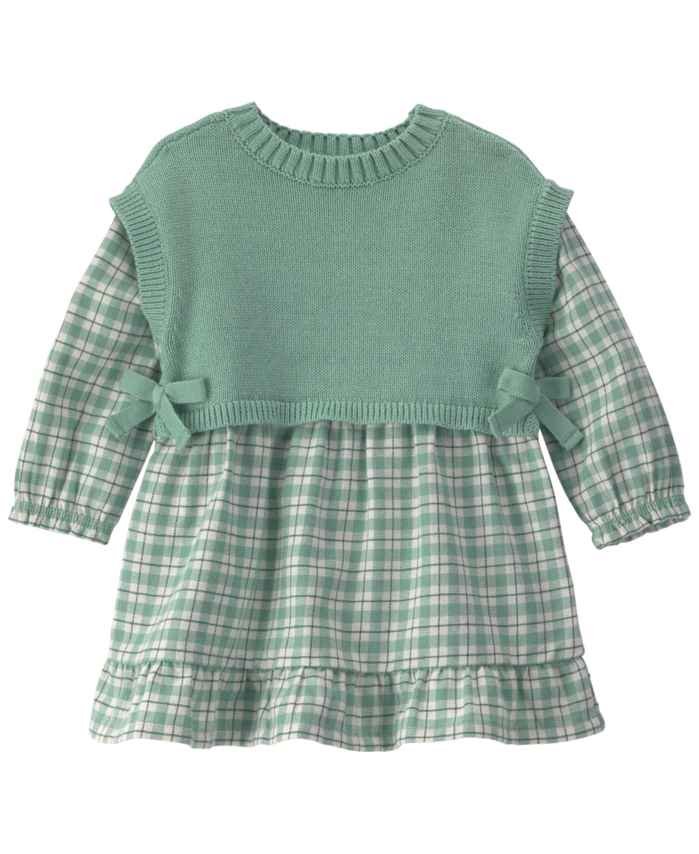 Жилет Carter's Checkered Flannel Long-Sleeve Dress and Vest with Matching Bloomers для девочек-малышей, цвет: Зелёный — фото 1