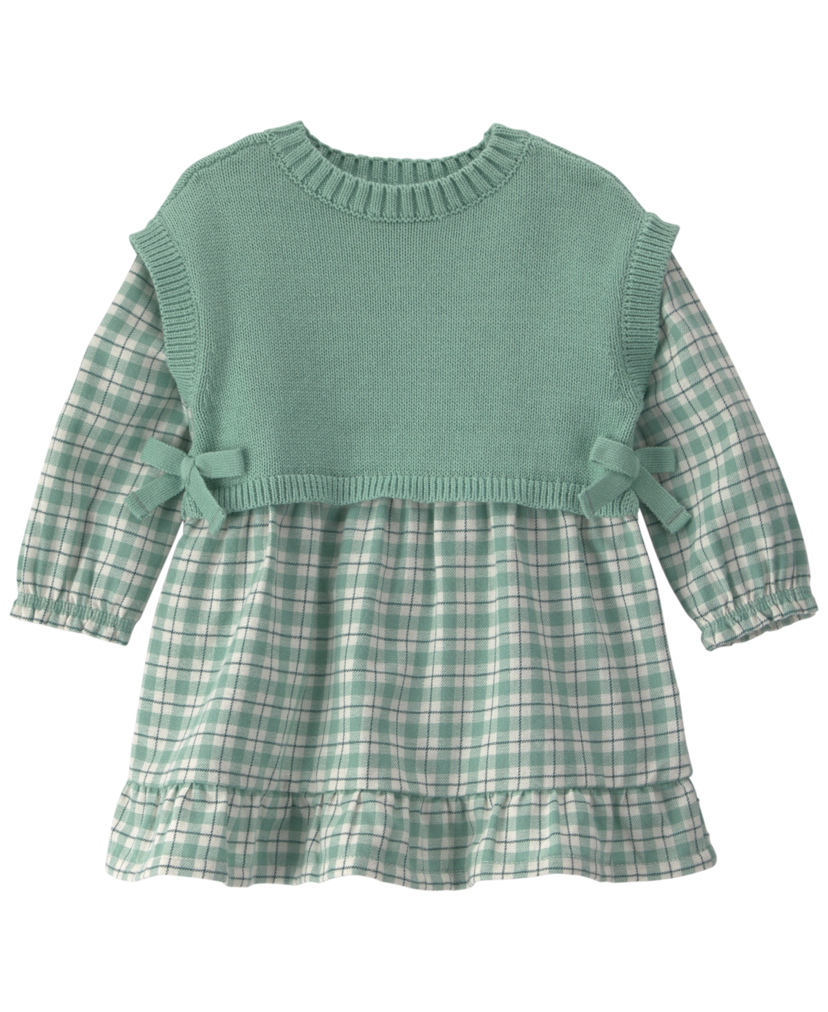 Carter's Baby Girls' Checkered Flannel Long-Sleeve Dress and Vest with Matching Bloomers - Green