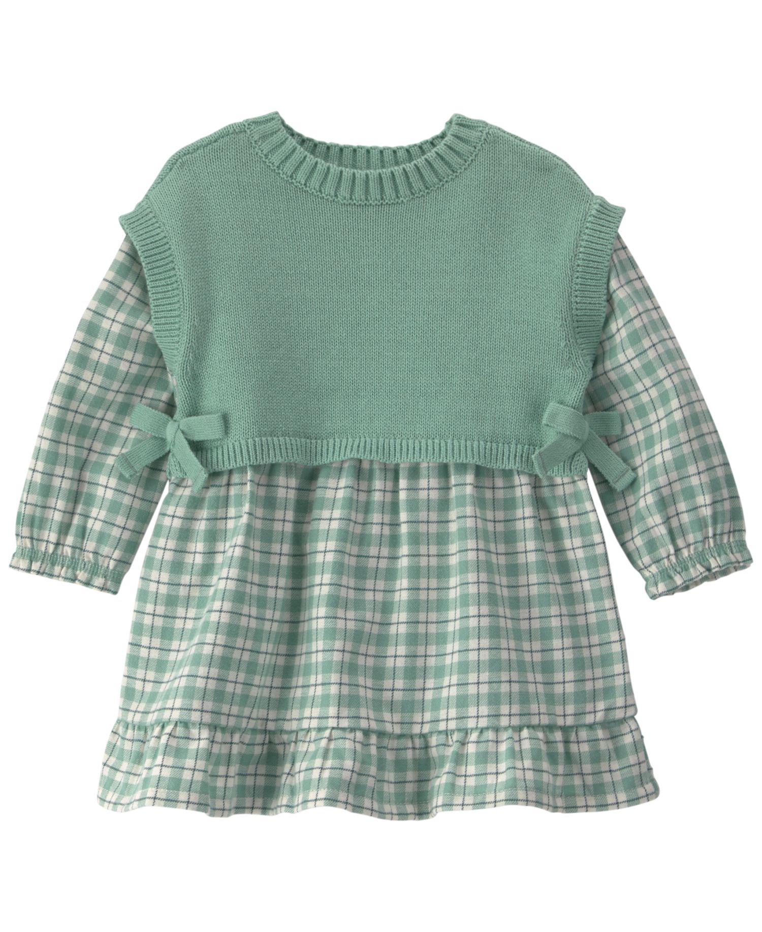 Baby Girls' Checkered Flannel Long-Sleeve Dress and Vest with Matching Bloomers