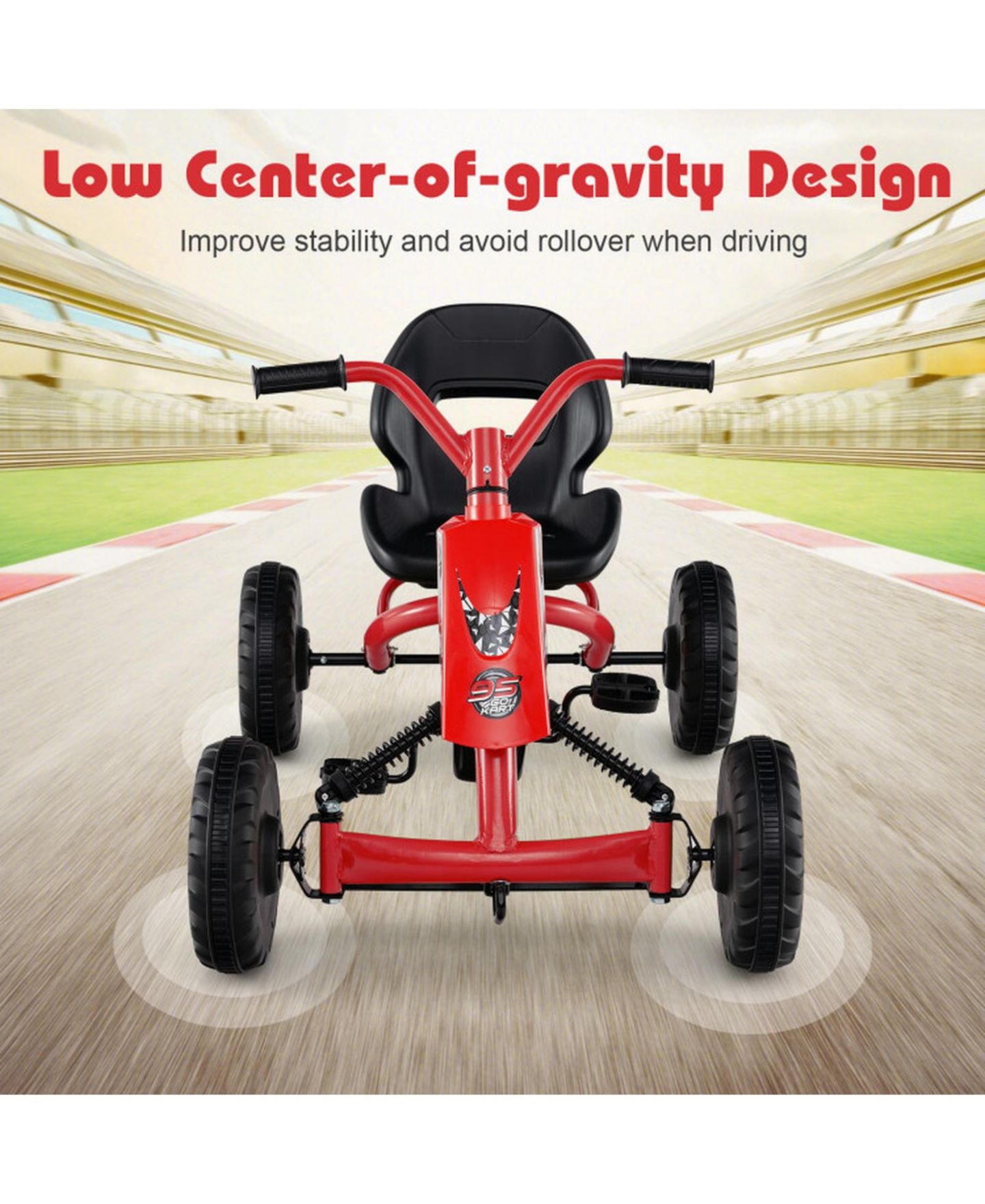 Детская игрушка SUGIFT Kids 4-Wheel Go Kart with Adjustable Seat and Steering Handlebars, Supports up to 66 lbs, Ages 3+, цвет: Красный — фото 8
