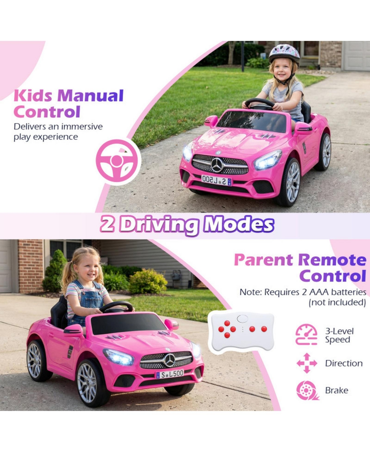 Sugift 12V Kids Ride On Car With Remote Control and Music, Ages 3-8