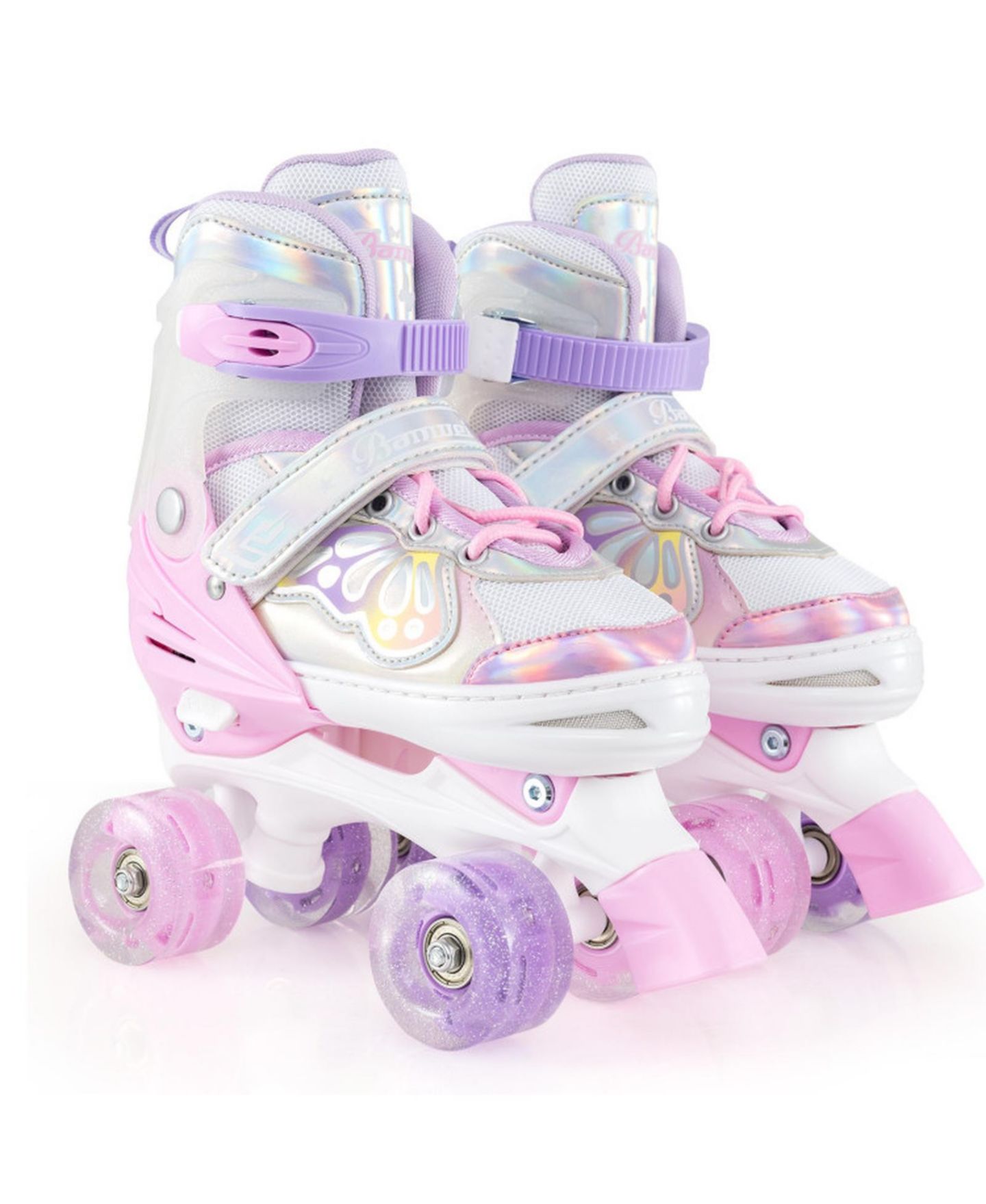 Детские игрушки HONGGE Adjustable Quad Roller Skates, Sizes 5.5-8, Light-Up Wheels, Ages 8-13, цвет: Розовый — фото 11