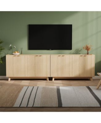 2 Set of 55.1" Sideboard with Storage, Modern Fluted Credenza Doors and Adjustable Shelves, Wood Console Table for Living Room, Dining Room