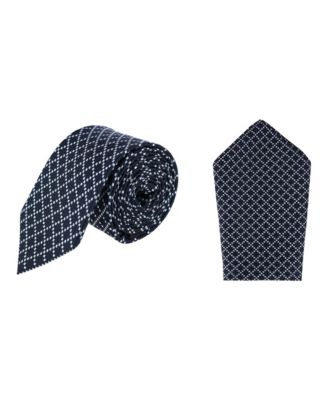Men's Rowan Geometric Pattern Silk Necktie and Pocket Square Bundle