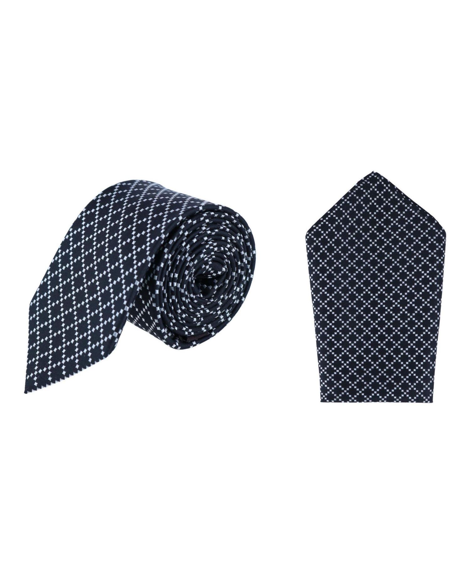 Men's Rowan Geometric Pattern Silk Necktie and Pocket Square Bundle