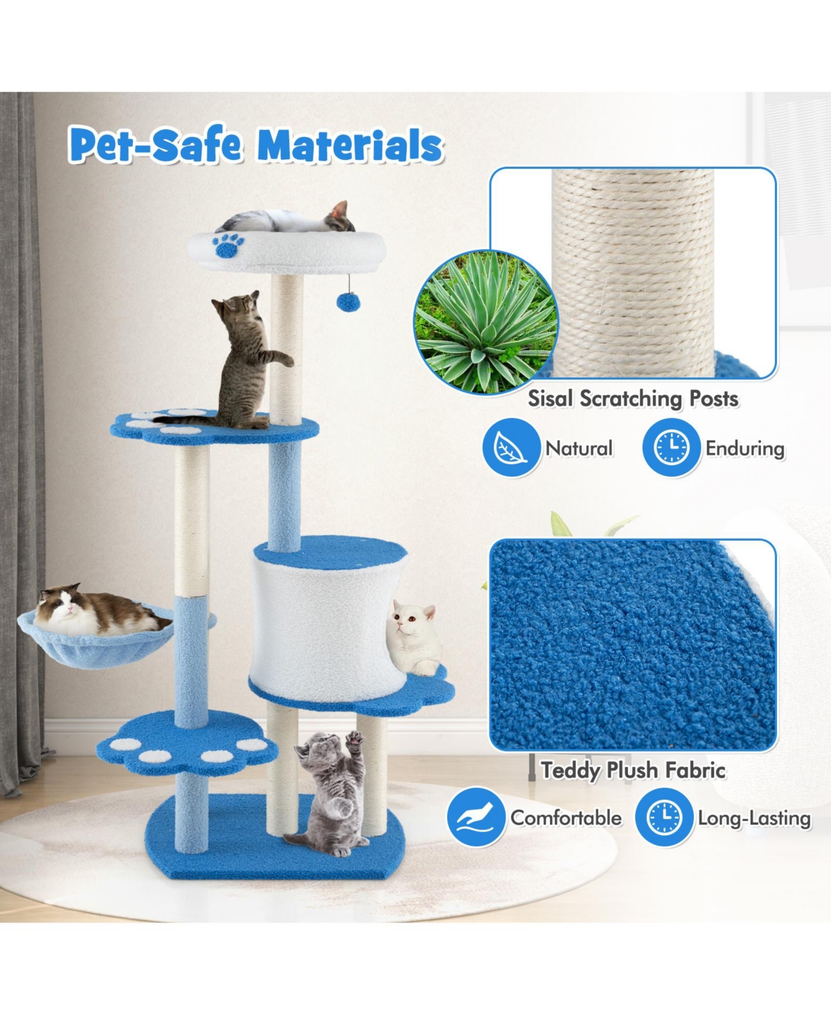 Sugift 54in Tall 6-Tier Modern Cat Tree Tower for Indoor Cats