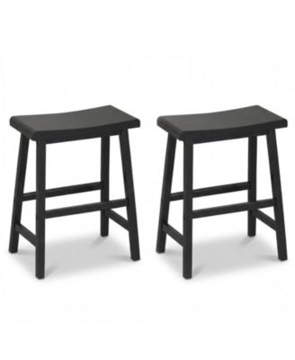 Set of 2 24 Inch Counter Height Solid Wood Saddle Bar Stools