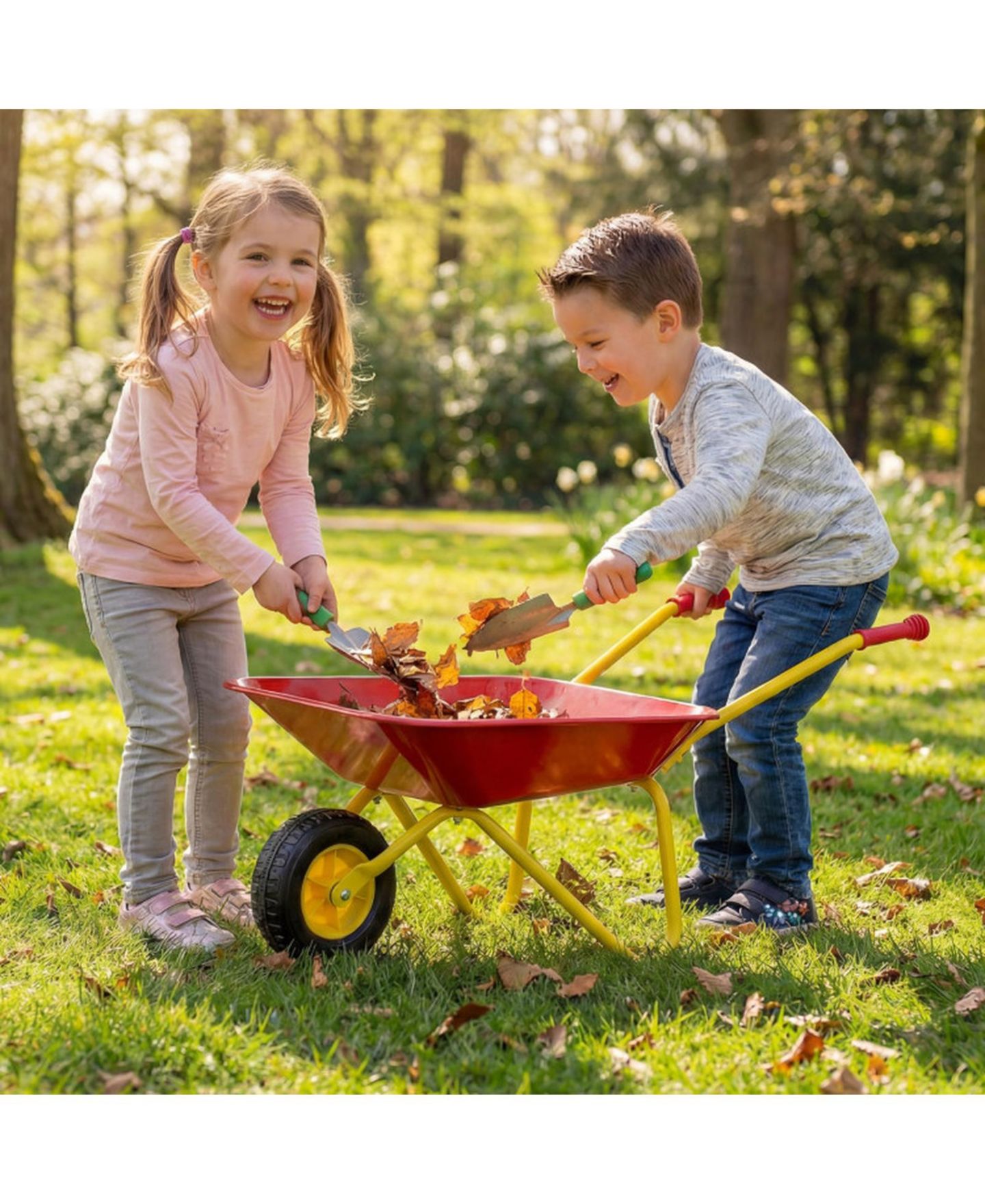 Детская игрушка HONGGE Kids Metal Wheelbarrow with All-Terrain Wheels and Anti-Slip Handles, Ages 3+, цвет: Красный — фото 9