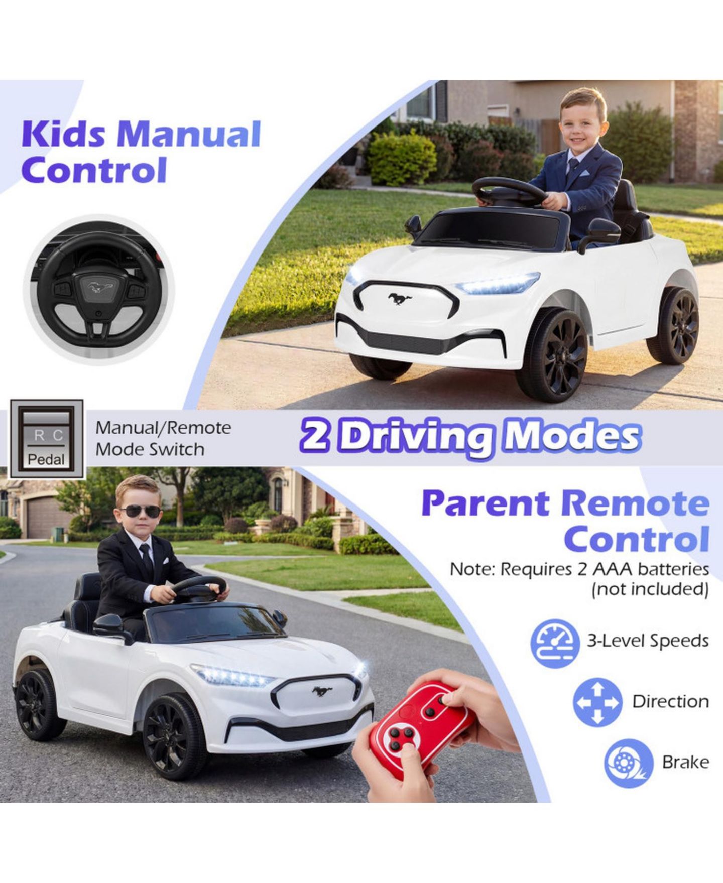 Детская игрушка HONGGE 12V Kids Ride-On SUV with Remote Control & LED Headlights, 66-Lb. Capacity, Ages 3-8, цвет: Белый — фото 7