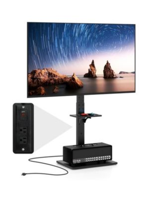 Tilt and Height Adjustable TV Stand with Power Outlet and Adjustable AV Shelf 32-70 in