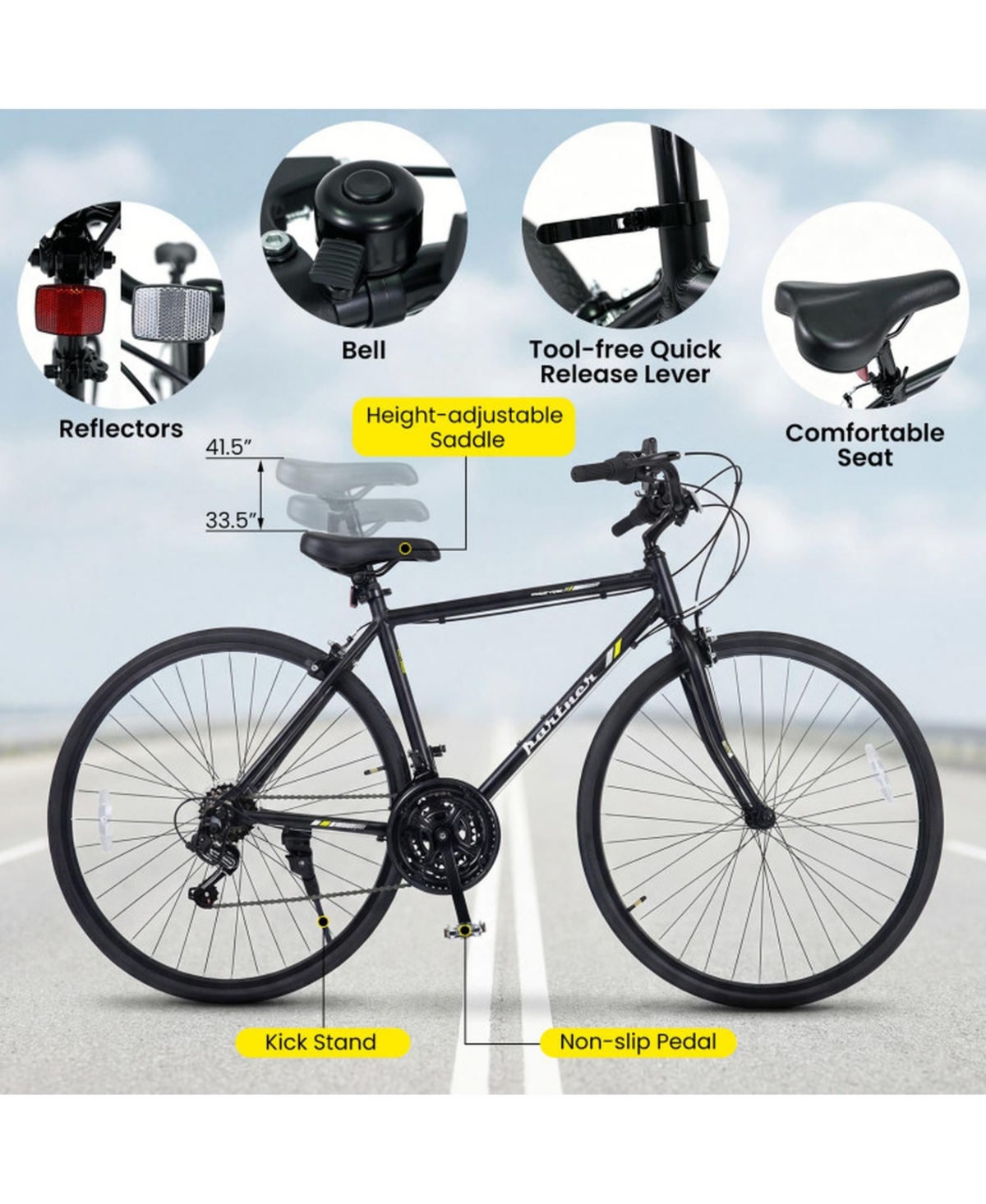 Sugift 700C Adult Hybrid Bike with 18-Speed Drivetrain and Phone Holder