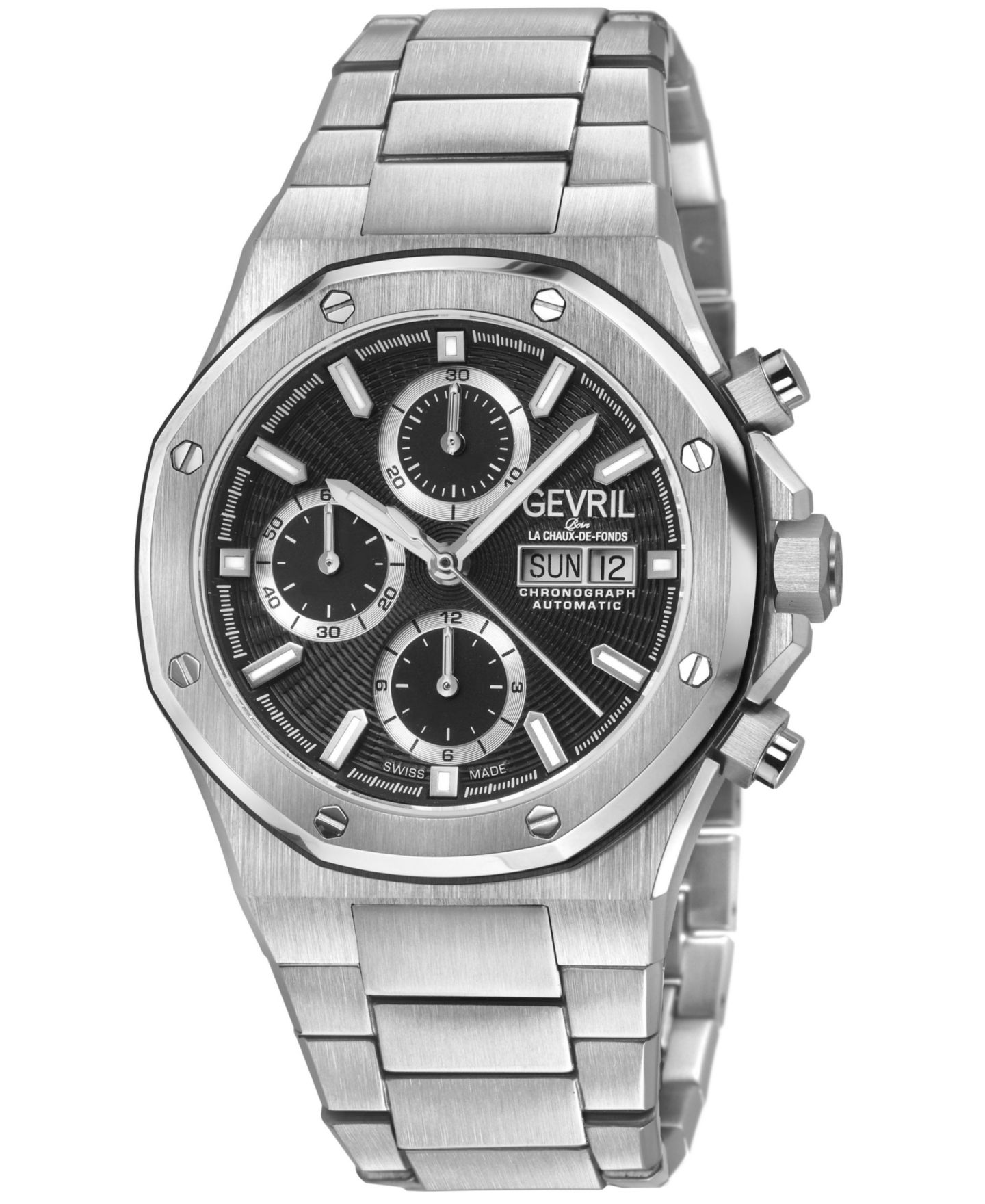 Мужские часы Gevril Swiss Made Kingsgate Swiss Automatic Silver Stainless Steel Bracelet Watch — фото 1