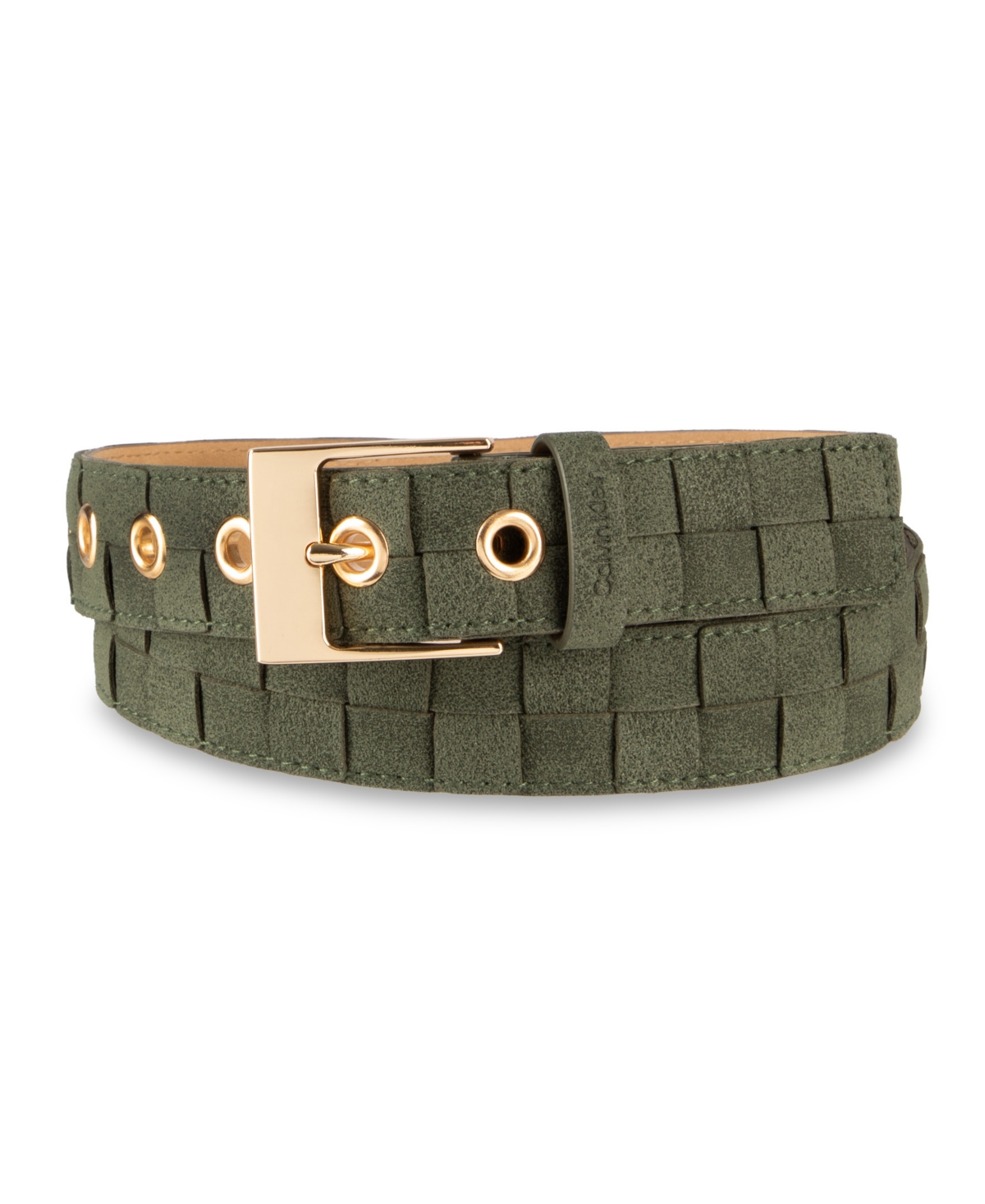 Calvin Klein Women's Modern Box Woven Casual Belt In Olive Suede