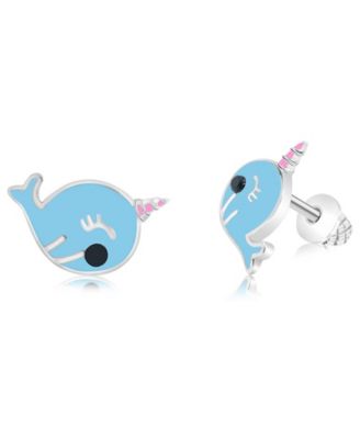Kids Narwhal Hypoallergenic Earrings for Girls with Surgical Titanium Screwbacks