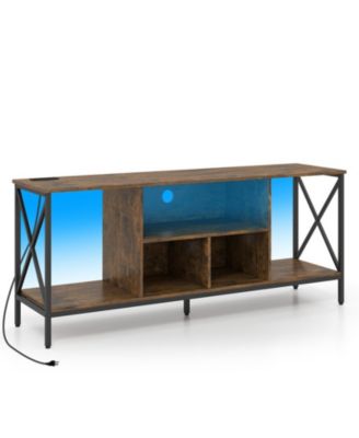 TV Stand for 65-Inch TVs with LED Lights Power Outlets and Metal Frame