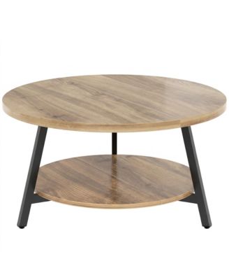 2-Tier Large Modern Wood Circle Coffee Tables for Living Room