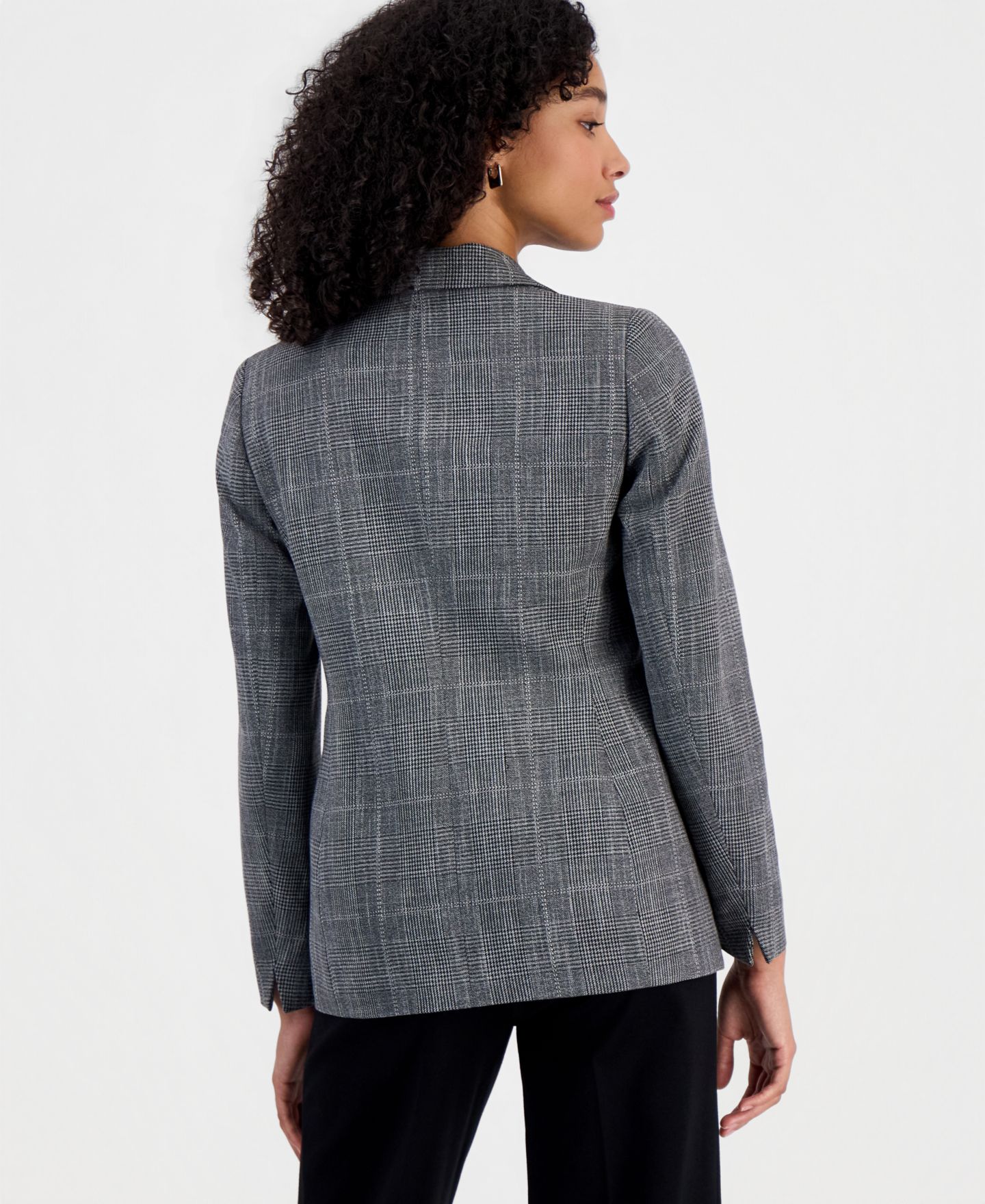 Женский пиджак Bar III Plaid-Stretch Blazer, цвет: Чёрный разноцветный — фото 4