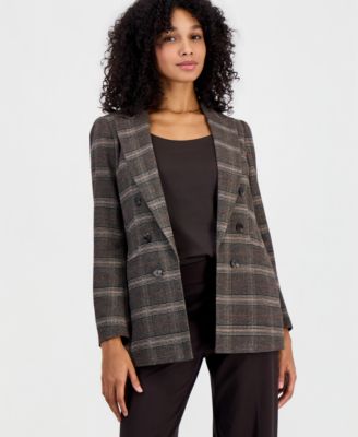 Women's Plaid Double-Breasted Blazer