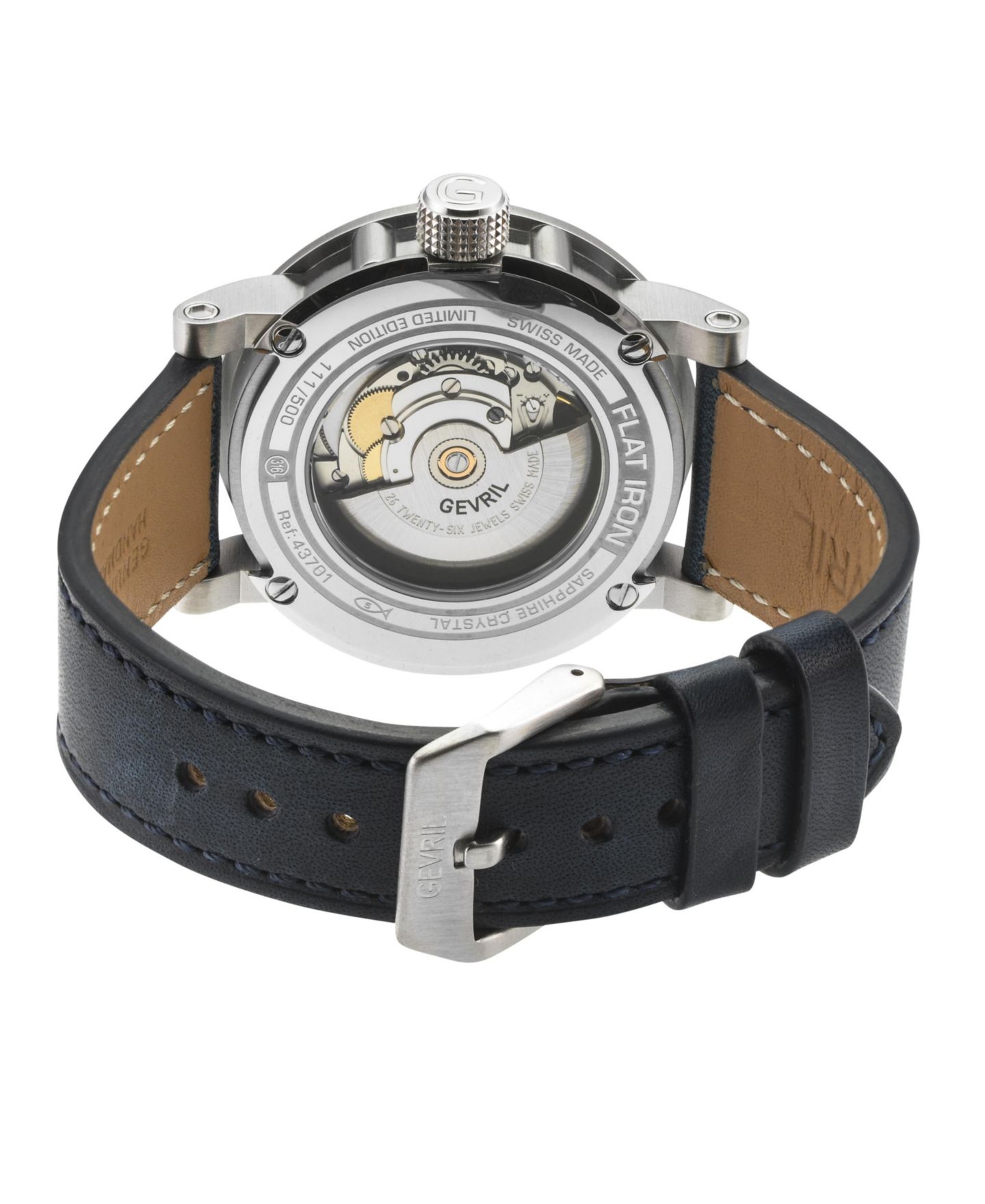 Мужские часы Gevril Swiss Made Flat Iron Swiss Automatic Italian Leather Strap Watch — фото 2