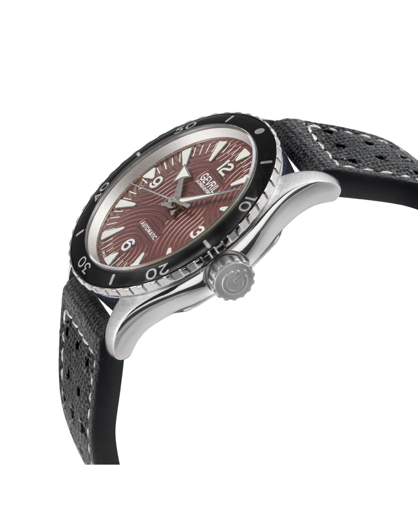 Мужские часы Gevril Swiss Made Franklin Swiss Automatic Italian Leather with canvas Strap Watch — фото 3