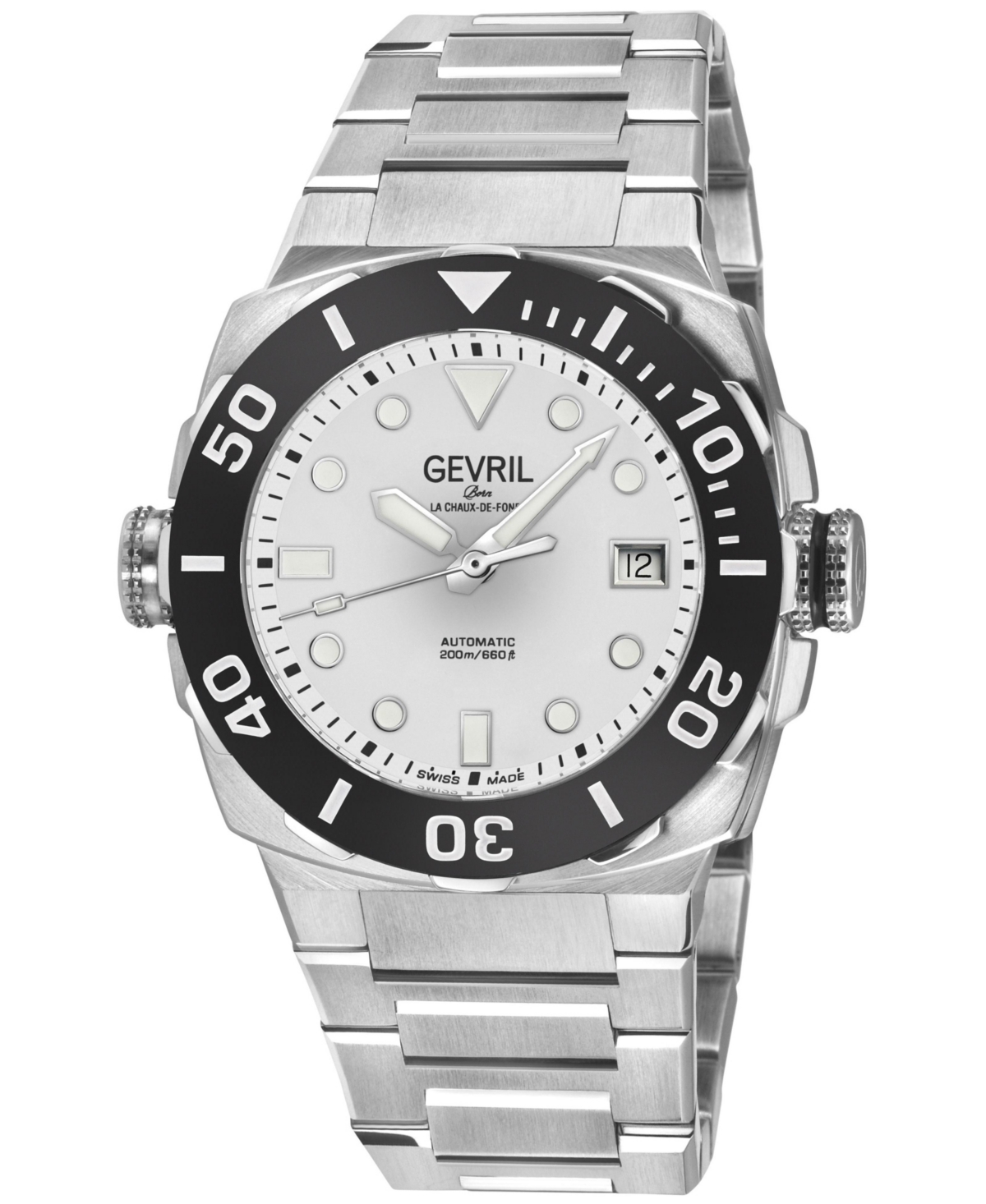 Gevril Men's Swiss Made Fortuna Swiss Automatic Silver Stainless Steel Bracelet Watch