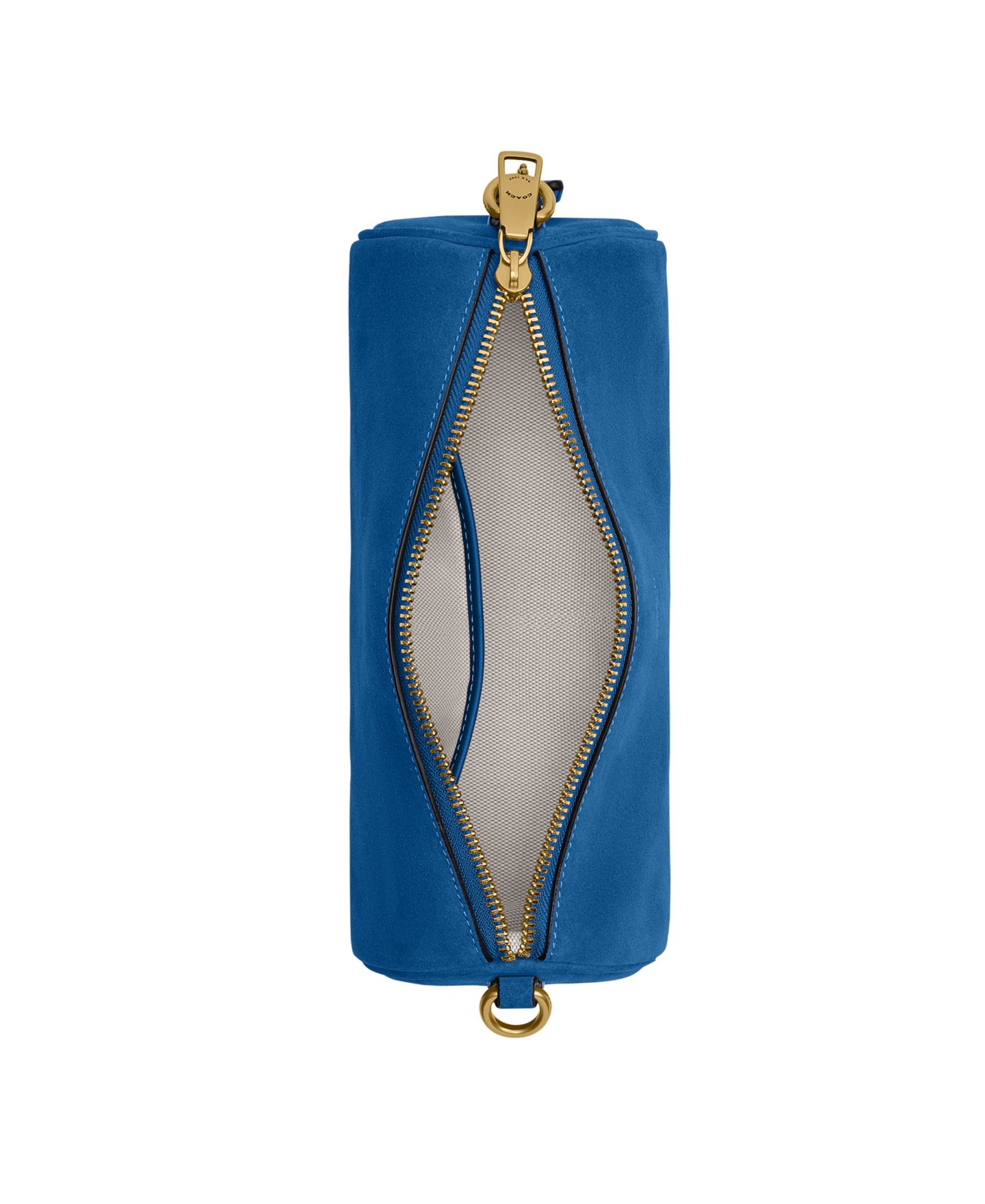 Женская сумка COACH Barrel Small Suede Slim Shoulder, цвет: Латунный / Синий — фото 4