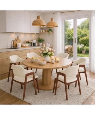 Set of 6 Dining Chairs with Arms, Modern Upholstered Fabric Seats, Sturdy Wood Frame & Ergonomic Curved Backrest